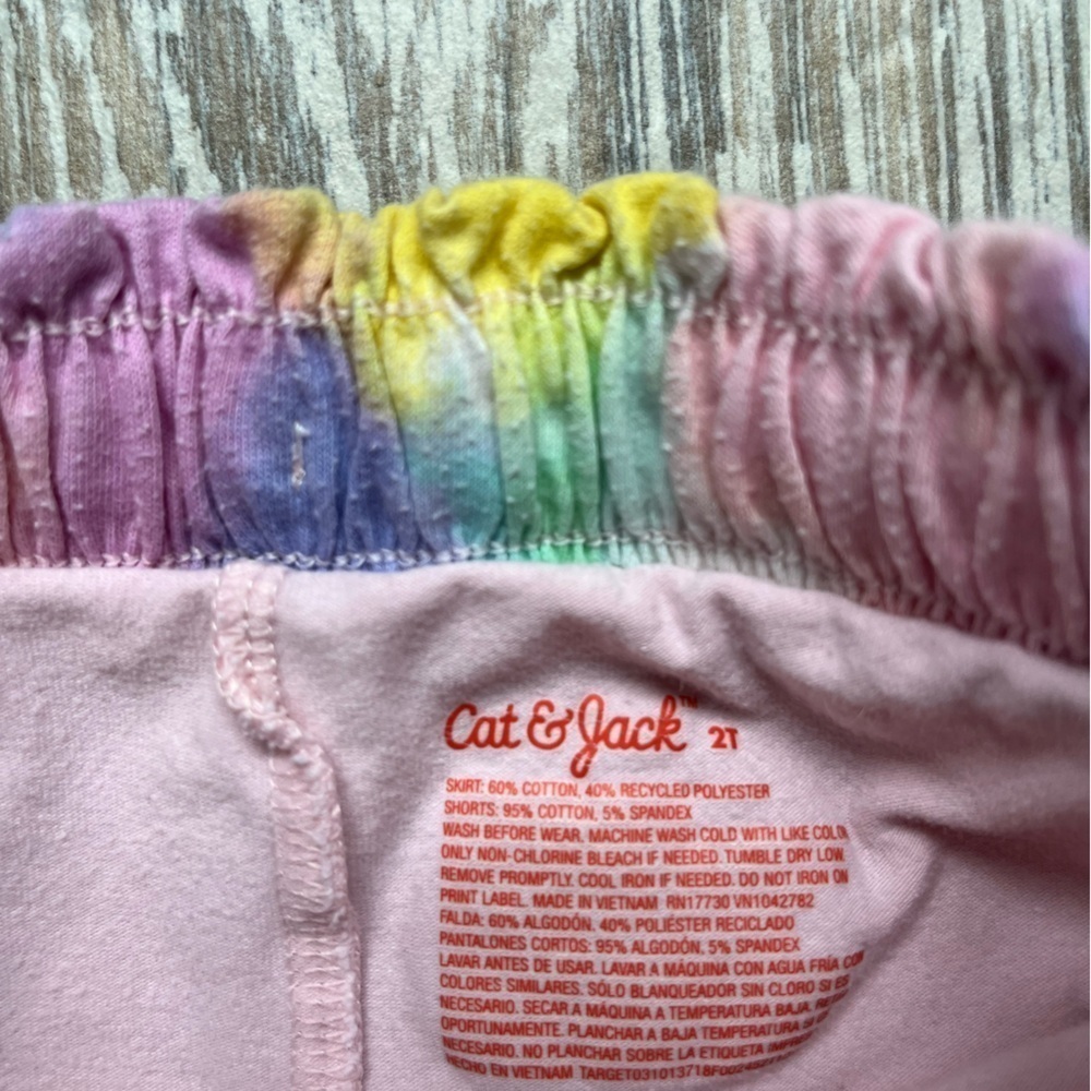 Cat & Jack Girl's Pink and Blue Tie-Dye Skort With Drawstring - Size 2T - Picture 4 of 6